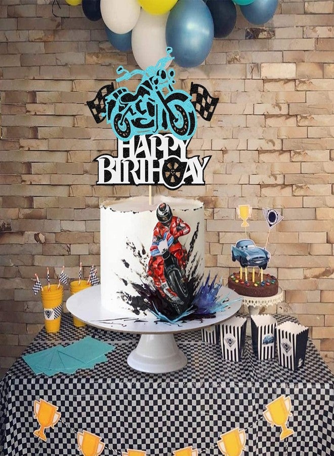 كونفيتي زينة كعكة عيد ميلاد بتصميم دراجة نارية لامعة مع قصاصات ورق ملونة! زينة كعكة بتصميم دراجة نارية مثيرة لحفلات أعياد الميلاد، مناسبة للأولاد والبنات، بتصميم دراجة نارية، لوازم حفلات عيد ميلاد سعيد (أزرق فاتح) - Image 4